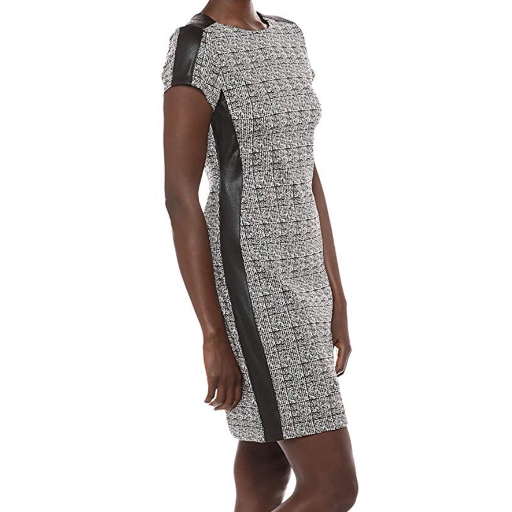 NWT Karen K B/W Euro Knit Dress Faux Leather Trim